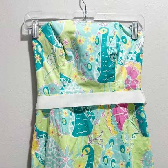 LILLY PULITZER Women’s Strapless Belted Dress SOUTHERN BELLE Peacock Print Sz 0 - Picture 3 of 6